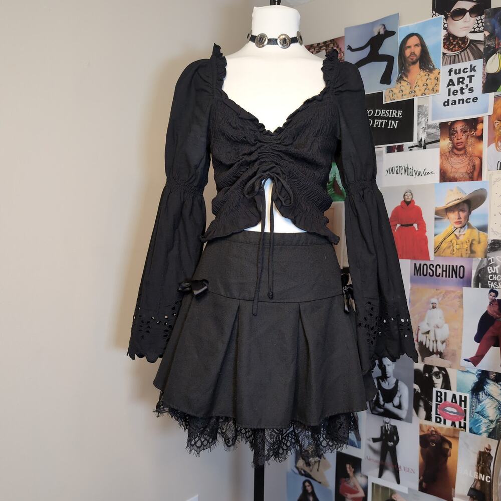 Black Eyelet Bell Sleeve Top Fairycore